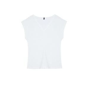 Trendyol White V-Neck Relaxed/Comfortable Cut Knitted T-Shirt obraz