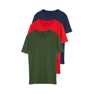 Trendyol Dark Navy Blue-Khaki-Red Basic Slim/Slim Fit 100% Cotton 3 Pack T-Shirt obraz