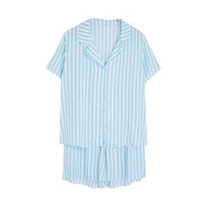 Trendyol Curve Blue Shirt Collar Striped Woven Pajama Set obraz