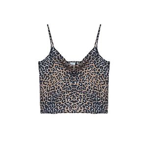 Trendyol Brown Satin Leopard Patterned Strappy Collar Woven Blouse obraz