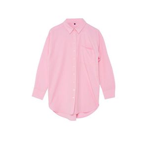 Trendyol Pink Slit Relaxed Poplin Plain Woven Hijab Shirt obraz