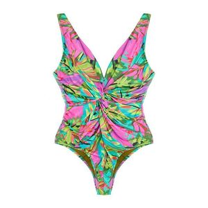 Trendyol Curve Multicolored Tropical Patterned V-Neck Knotted Swimsuit obraz