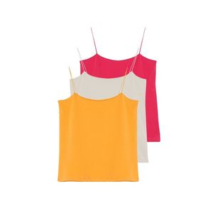 Trendyol Fuchsia-Mustard-Beige 3-Pack Strappy Fitted Square Collar Flexible Knitted Undershirt obraz