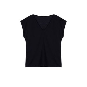 Trendyol Black V-Neck Relaxed/Comfortable Cut Knitted T-Shirt obraz