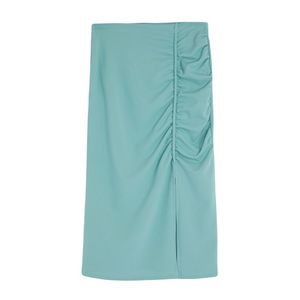 Trendyol Khaki Drape and Slit Detailed Crepe Fabric Midi Knitted Skirt obraz