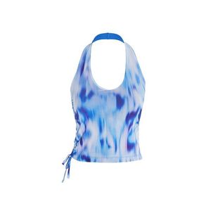 Trendyol Blue Abstract Patterned Weightlifting Neck Gather/Drape Detailed Knitted Blouse Knitted Blouse obraz