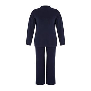 Trendyol Curve Navy Blue Knitwear Plus Size Bottom-Top Set obraz