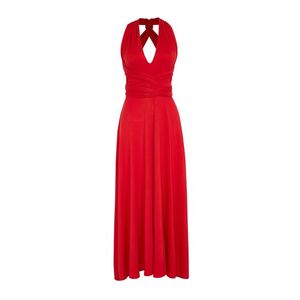 Trendyol Red Belted Maxi Knitted Tie Beach Dress obraz