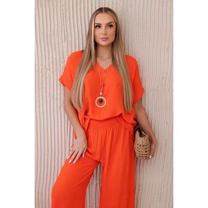 Dámský letní komplet s náhrdelníkem halenka + kalhoty - pomerančová oranžová obraz