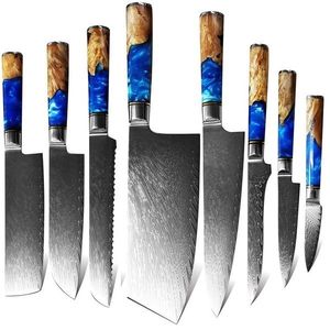 Sada damaškových kuchyňských nožů 8ks Modrá obraz