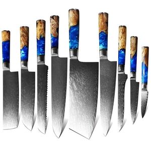 Sada damaškových kuchyňských nožů 9ks Modrá obraz