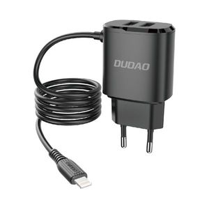 Dudao nabíječka 2x USB s vestavěným USB kabelem typu Lightning 12W (A2ProT černý) Černá obraz