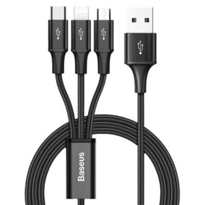 Baseus Rapid 3v1 USB kabel USB typ C/Lightning/micro USB pro nabíjení a přenos dat 1, 2 m Černá obraz
