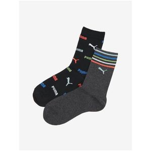 Sada dvou párů holčičích ponožek v tmavě šedé a černé barvě Puma Logo Aop Sock obraz