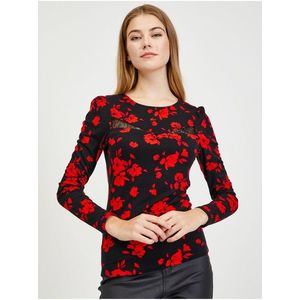Červeno-černé dámské květované tričko s krajkovým detailem ORSAY obraz