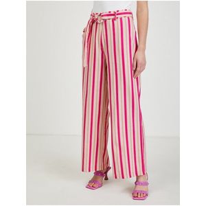Růžové dámské lněné pruhované kalhoty ORSAY obraz