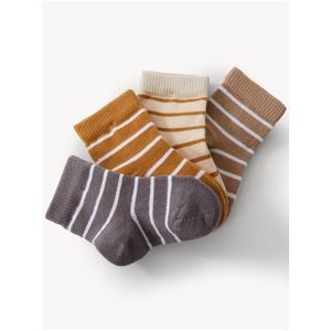Sada čtyř párů klučičích proužkovaných ponožek v šedé, hnědé a béžové barvě Marks & Spencer obraz