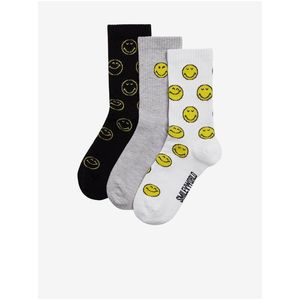 Sada tří párů dětských ponožek v bílé, šedé a černé barvě s motivem Marks & Spencer SmileyWorld® obraz