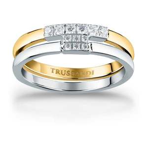 Trussardi Krásný bicolor prsten z oceli se zirkony T-Logo TJAXC41 52 mm obraz