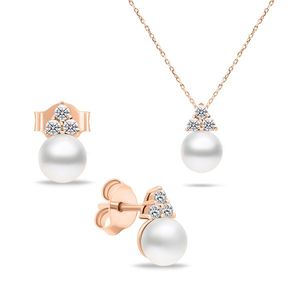 Brilio Silver Nadčasová bronzová sada šperků s pravými perlami SET228R (náušnice, náhrdelník) obraz