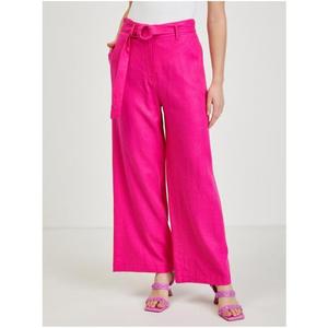 Tmavě růžové dámské lněné kalhoty obraz