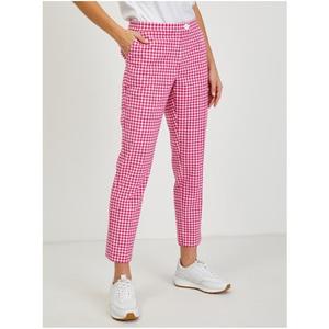 Tmavě růžové dámské kostkované kalhoty obraz