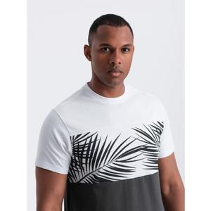 Pánské dvoubarevné tričko s potiskem palmových listů tmavě šedé obraz