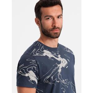 Pánské bavlněné tričko s esovitými kvítky tmavě modré obraz