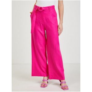 Tmavě růžové dámské lněné kalhoty ORSAY obraz