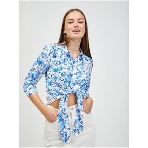 Bílo-modrá květovaná košile s uzlem obraz