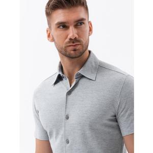Pánská pletená košile slim fit s krátkými rukávy a límečkem šedá obraz