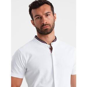Pánská pletená košile s krátkým rukávem a límečkem bílá obraz