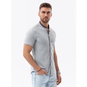 Pánská pletená košile s krátkými rukávy a límcem s límečkem šedá obraz