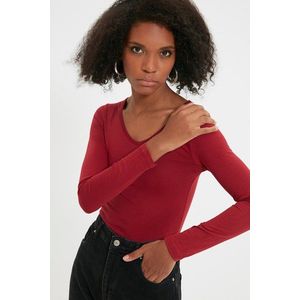 Trendyol Claret Red V-Neck Knitted Body With Snap Fastener obraz