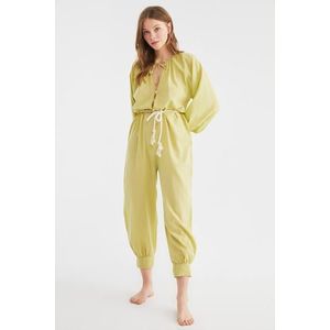 Trendyol Green Rope Belted Button Detailed Voile Jumpsuit obraz