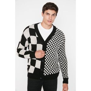 Trendyol Men's Black Regular Fit Checkerboard Pattern Jacquard Cardigan Family Pack obraz