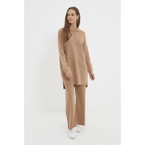 Trendyol Camel Polo Collar Tunic-Pants Knitwear Suit obraz