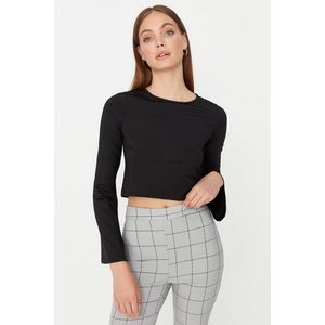 Trendyol Black Back Detail Crew Neck Flexible Crop Knitted Blouse obraz