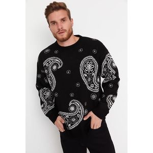 Trendyol Black Oversize Paisley Patterned Crew Neck Knitwear Sweater obraz