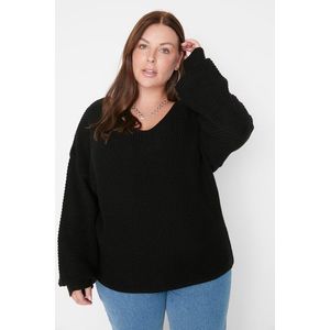 Trendyol Curve Black V-Neck Off Shoulder Knitwear Sweater obraz
