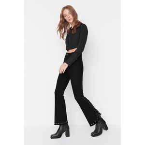 Trendyol Black Trock Detail High Waist Crop Flare Jeans obraz