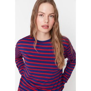 Trendyol Red-Navy Blue Striped Regular/Normal fit Basic Crew Neck Knitted T-Shirt obraz