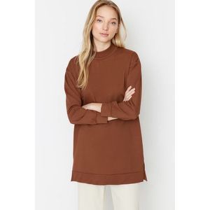 Trendyol Brown High Neck Slit Detailed Basic Knitted Sweatshirt obraz