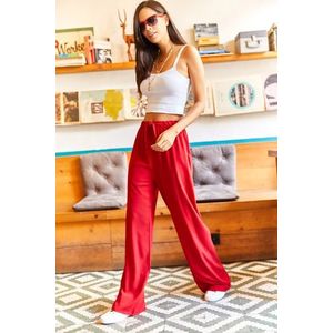 Olalook Women's Burgundy Belted Weave Viscose Palazzo Pants obraz