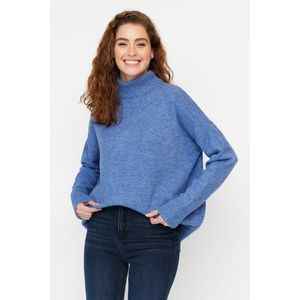 Trendyol Blue Wide Fit Měkký texturovaný pletený svetr s vysokým výstřihem obraz