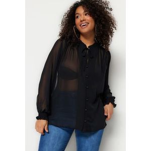 Trendyol Curve Black Woven Sleeves Gimped Chiffon Shirt obraz