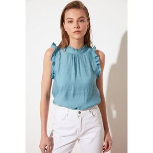 Trendyol Blue Ruffle Detail Sleeveless Woven Blouse obraz