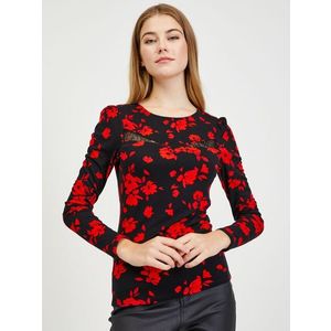 Červeno-černé dámské květované tričko s krajkovým detailem ORSAY obraz