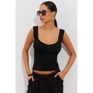 Cool & Sexy Women's Black Knitwear Singlet YV117 obraz