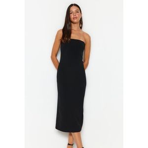 Trendyol Black Shift/Straight Cut Strapless Gabardine Midi Woven Dress obraz